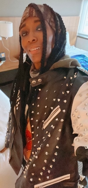 Andrea Chin in studded Rockstar jacket
