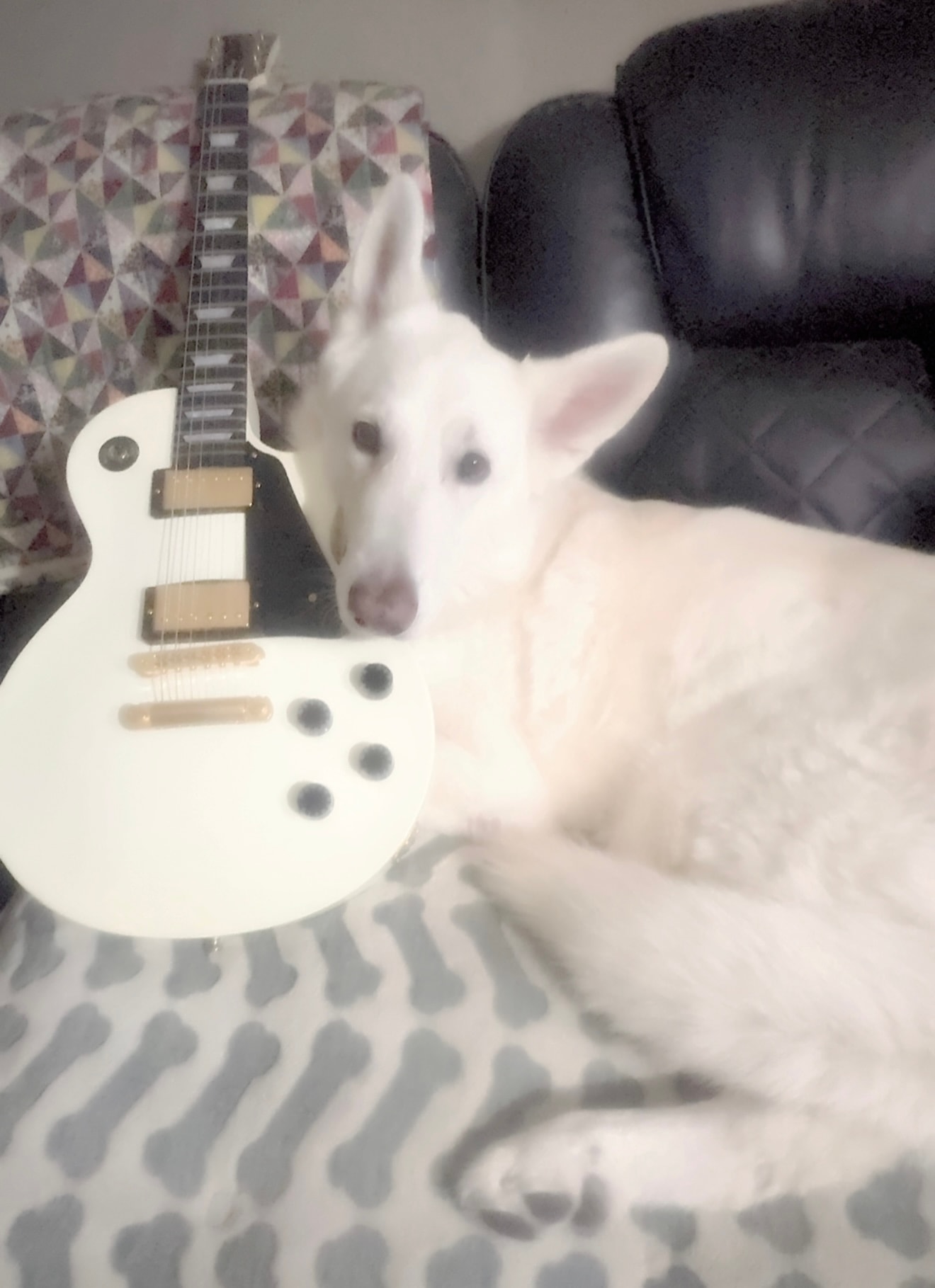 Eddie with white Les Paul guitar